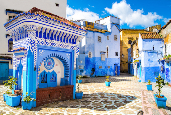  view of the square in the blue city of Chefchaouen Morocco Africa