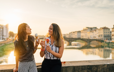 Young Friends Portrait While Eating Ice Cream in Florence Italy