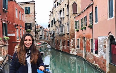 student smiling in Venice Italy