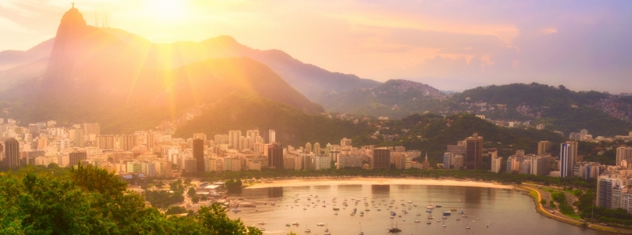 1 of 4, Sunset view of Corcovado and Botafogo in Rio de Janeiro, Brazil